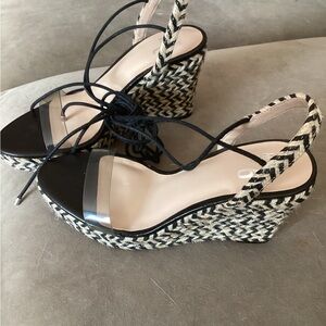 Mix No. 6 Black and Cream Patterned Wedges